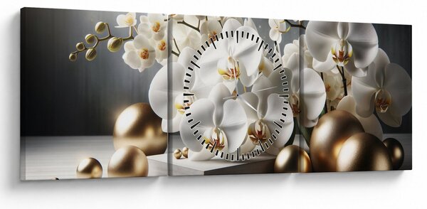Obraz - Orchidea a zlaté gule (s hodinami) (90x30 cm)