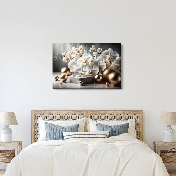 Obraz - Orchidea a zlaté gule (90x60 cm)