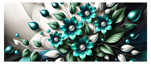 Obraz - 3D tyrkysové kvety (120x50 cm)