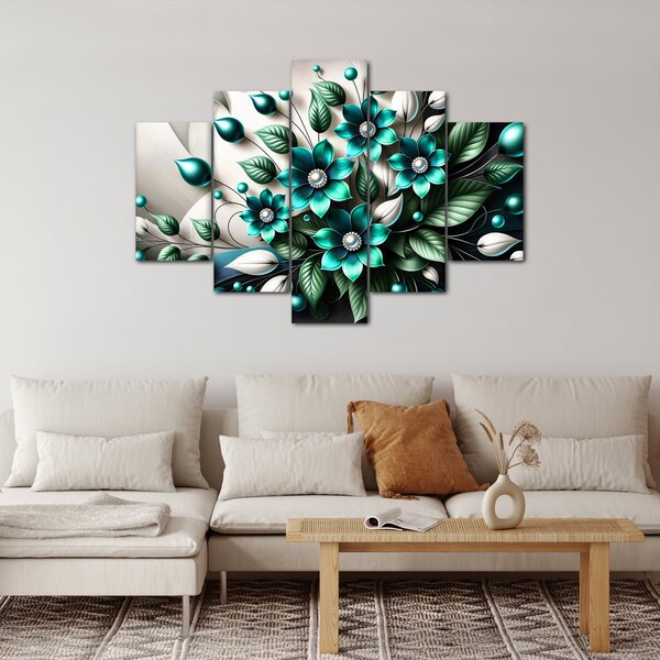 Obraz - 3D tyrkysové kvety (150x105 cm)