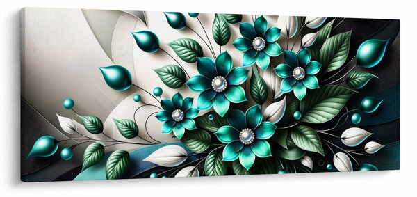 Obraz - 3D tyrkysové kvety (120x50 cm)