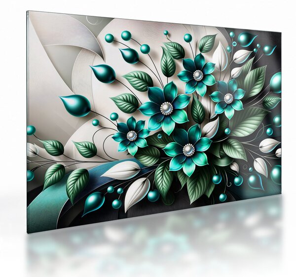 Sklenený obraz - 3D tyrkysové kvety (70x50 cm)