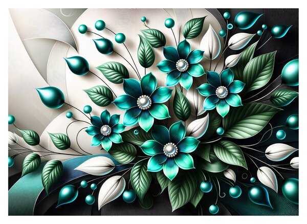 Sklenený obraz - 3D tyrkysové kvety (70x50 cm)