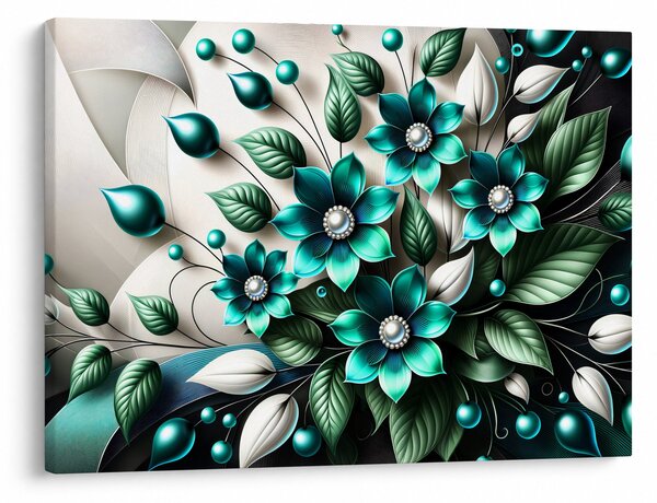 Obraz - 3D tyrkysové kvety (70x50 cm)