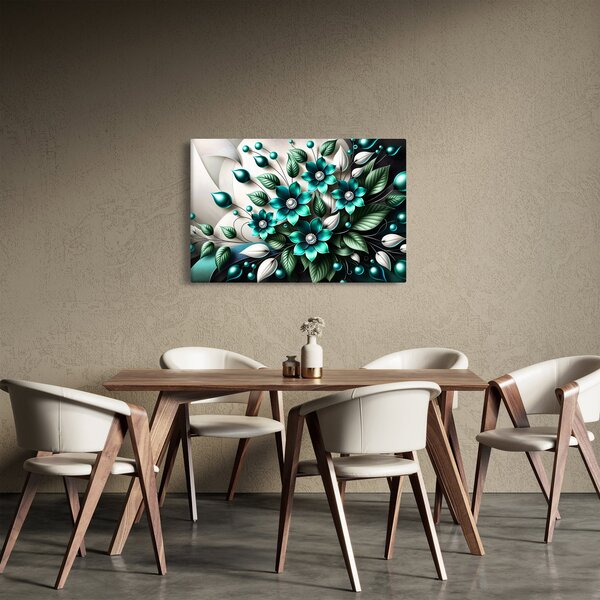 Obraz - 3D tyrkysové kvety (90x60 cm)