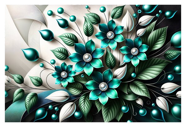 Obraz - 3D tyrkysové kvety (90x60 cm)