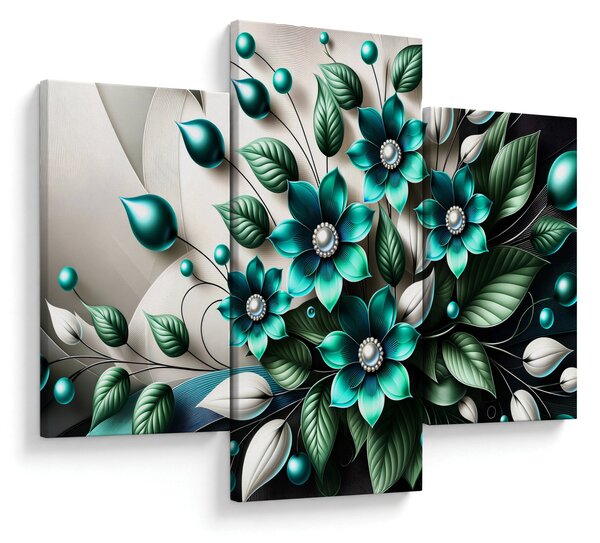 Obraz - 3D tyrkysové kvety (90x60 cm)