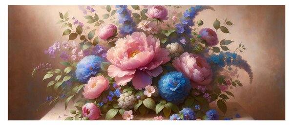 Obraz - Stôl plný kvetov (120x50 cm)