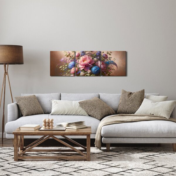 Obraz - Stôl plný kvetov (s hodinami) (90x30 cm)