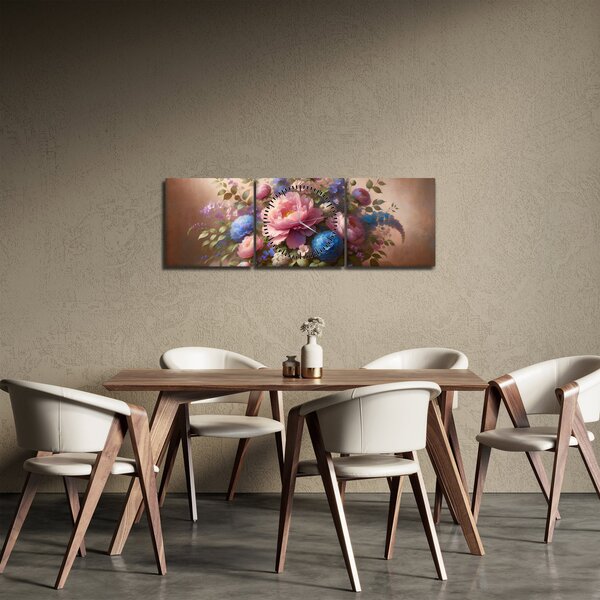 Obraz - Stôl plný kvetov (s hodinami) (90x30 cm)