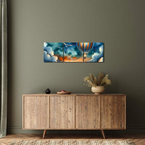 Obraz - Lietať nočnou oblohou (s hodinami) (90x30 cm)