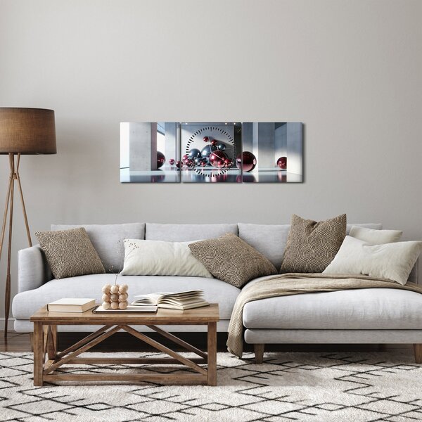 Obraz - 3D priestor s guľami II. (s hodinami) (90x30 cm)