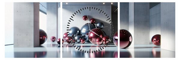 Obraz - 3D priestor s guľami II. (s hodinami) (90x30 cm)