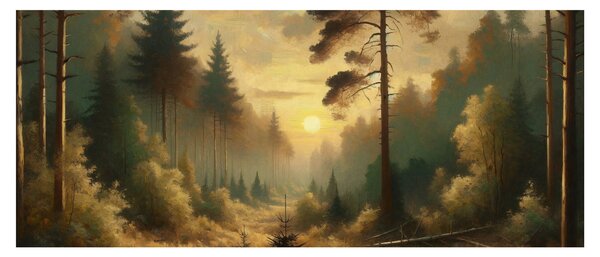 Obraz - Slnko žiariace lesom (120x50 cm)