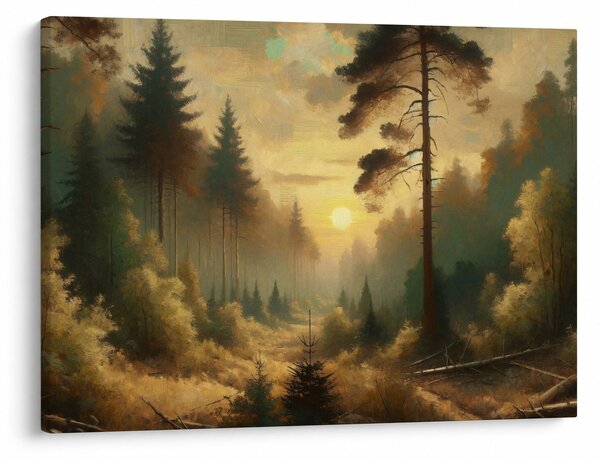 Obraz - Slnko žiariace lesom (70x50 cm)