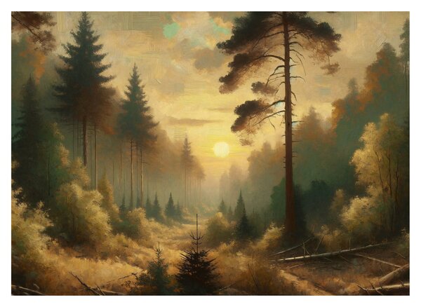 Obraz - Slnko žiariace lesom (70x50 cm)