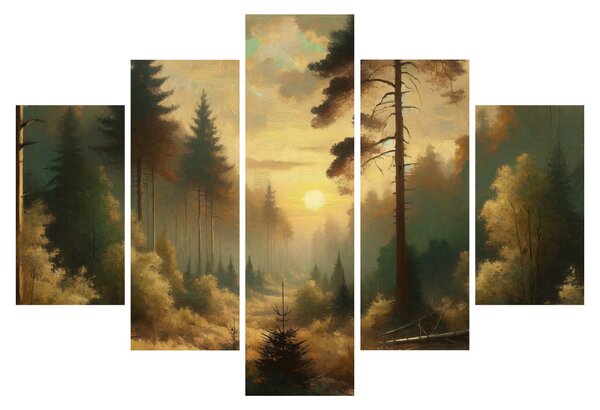 Obraz - Slnko žiariace lesom (150x105 cm)
