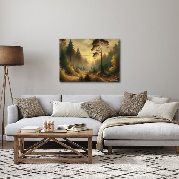 Obraz - Slnko žiariace lesom (70x50 cm)