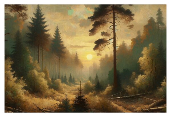 Obraz - Slnko žiariace lesom (90x60 cm)