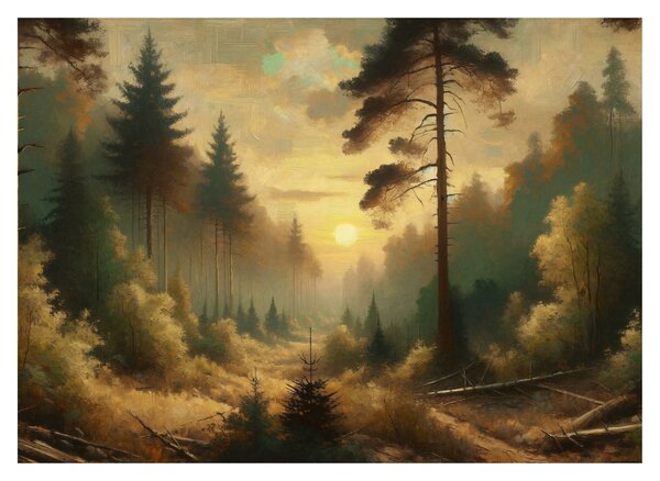 Sklenený obraz - Slnko žiariace lesom (70x50 cm)