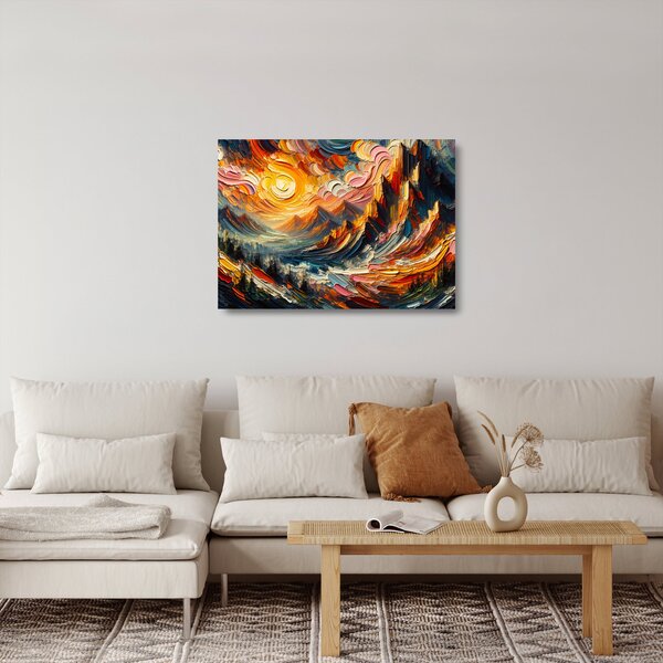 Sklenený obraz - Hory zalité slnkom (70x50 cm)