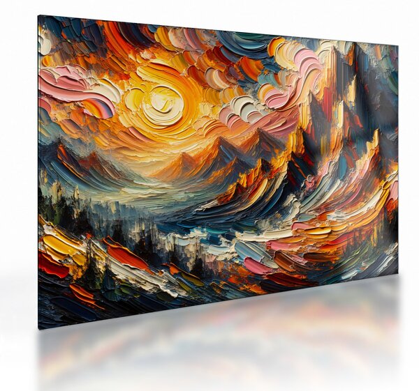 Sklenený obraz - Hory zalité slnkom (70x50 cm)