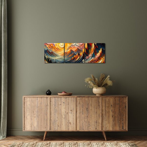 Obraz - Hory zalité slnkom (s hodinami) (90x30 cm)