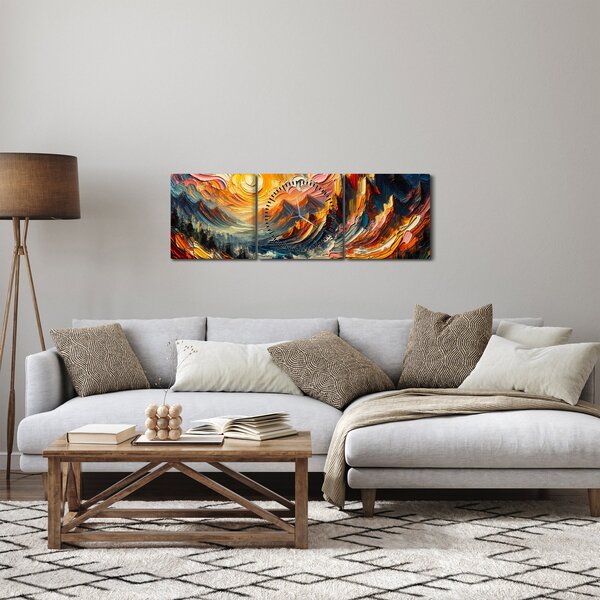 Obraz - Hory zalité slnkom (s hodinami) (90x30 cm)