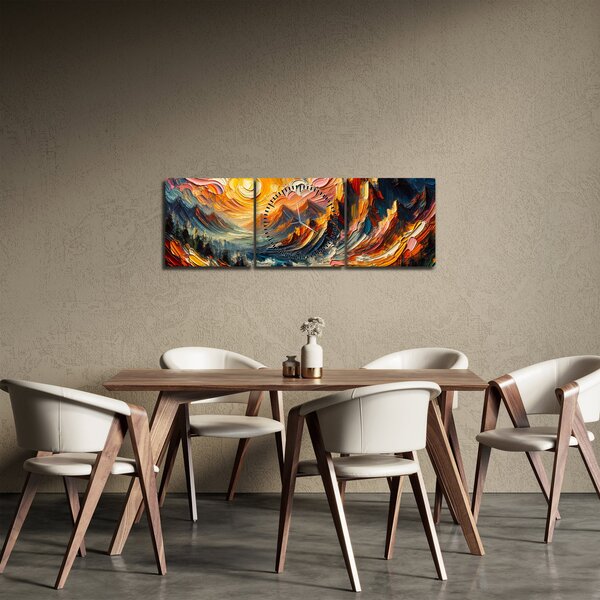 Obraz - Hory zalité slnkom (s hodinami) (90x30 cm)