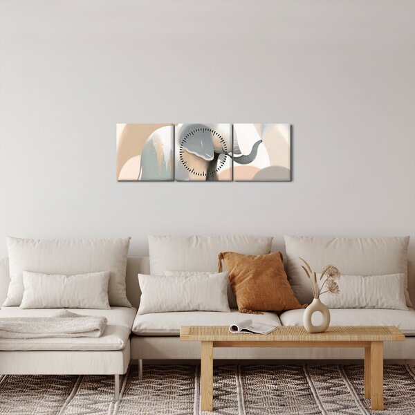 Obraz - Slon v pastelových farbách (s hodinami) (90x30 cm)