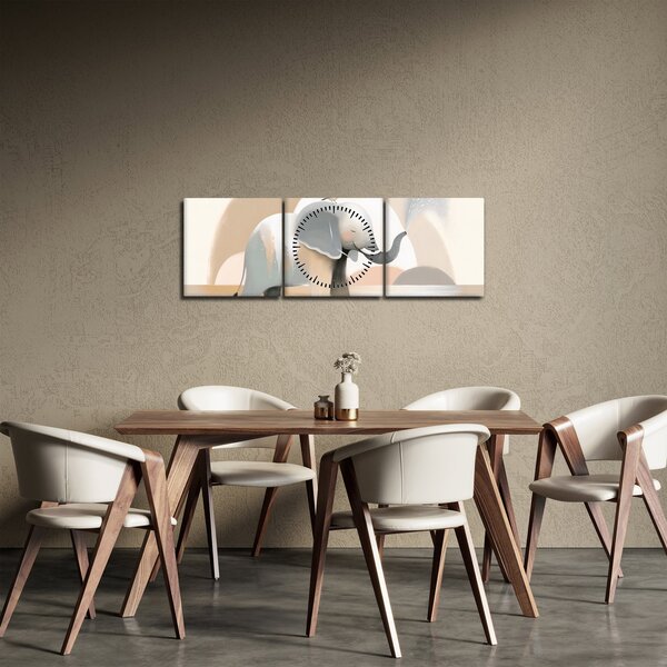 Obraz - Slon v pastelových farbách (s hodinami) (90x30 cm)