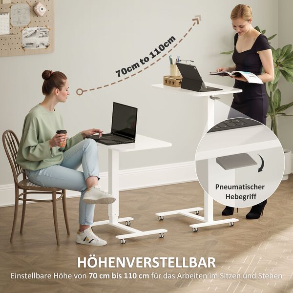 HOMCOM Výškovo nastaviteľný stôl na notebook 65 x 70-110 x 48 cm biely