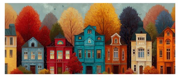 Obraz - Maľované jesenné mesto (120x50 cm)