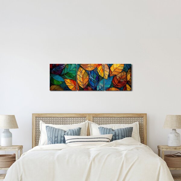 Obraz - Mozaika z listov (s hodinami) (90x30 cm)