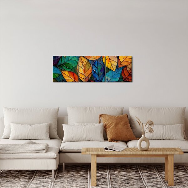 Obraz - Mozaika z listov (s hodinami) (90x30 cm)