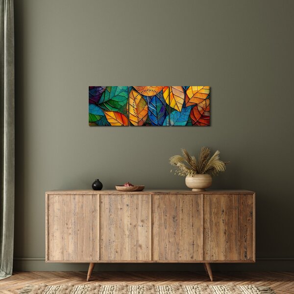 Obraz - Mozaika z listov (s hodinami) (90x30 cm)