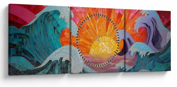 Obraz - Mozaika vĺn (s hodinami) (90x30 cm)