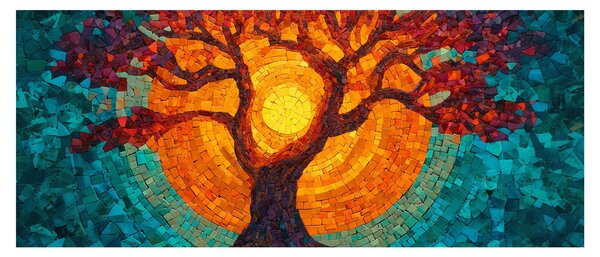 Obraz - Strom života a slnko v mozaike (120x50 cm)