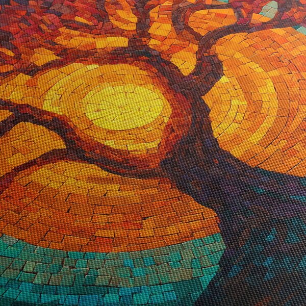 Obraz - Strom života a slnko v mozaike (s hodinami) (90x30 cm)