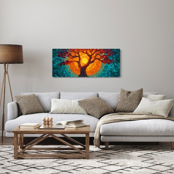 Obraz - Strom života a slnko v mozaike (120x50 cm)