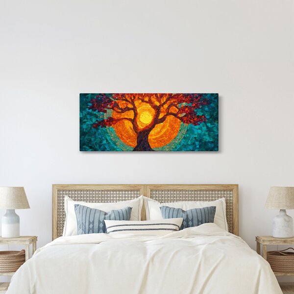 Obraz - Strom života a slnko v mozaike (120x50 cm)