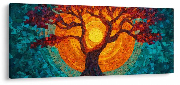 Obraz - Strom života a slnko v mozaike (120x50 cm)
