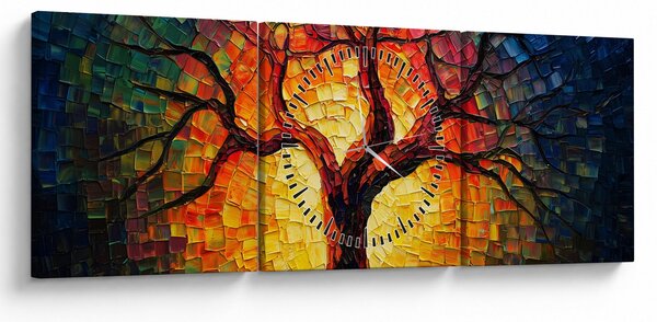 Obraz - Strom života v mozaike (s hodinami) (90x30 cm)