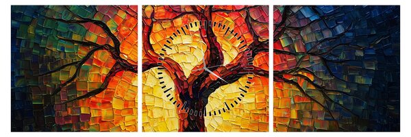 Obraz - Strom života v mozaike (s hodinami) (90x30 cm)