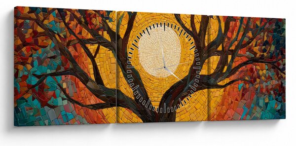 Obraz - Slnko v korune stromu života (s hodinami) (90x30 cm)