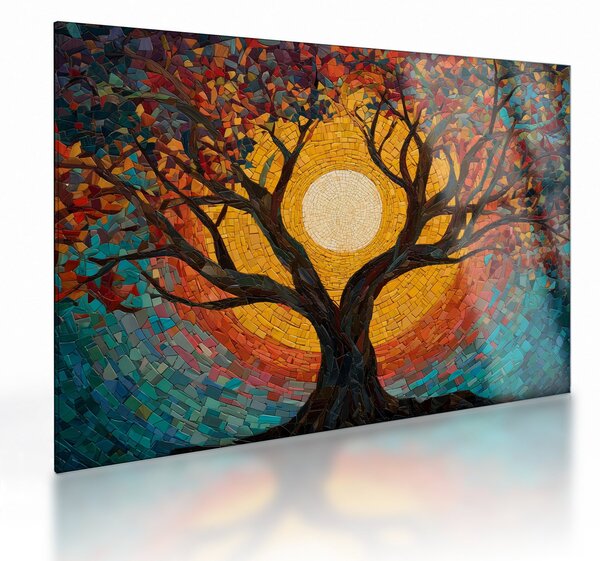 Sklenený obraz - Slnko v korune stromu života (70x50 cm)