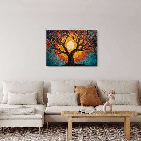 Sklenený obraz - Slnko v korune stromu života (70x50 cm)