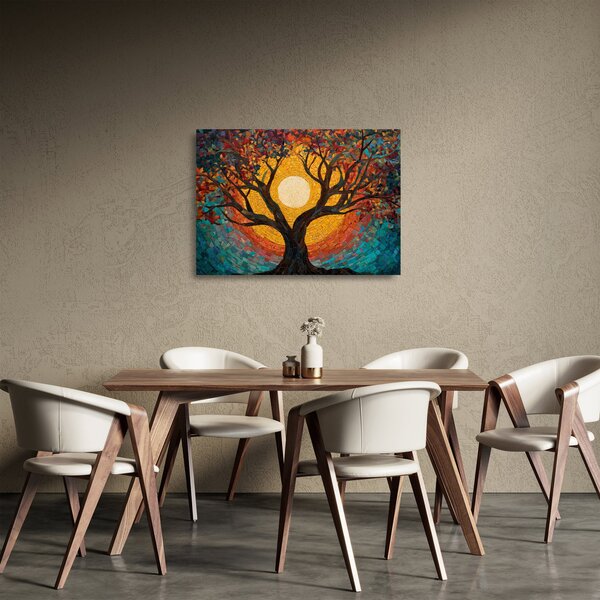 Sklenený obraz - Slnko v korune stromu života (70x50 cm)