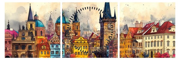 Obraz - Jeseň v maľovanom meste (s hodinami) (90x30 cm)
