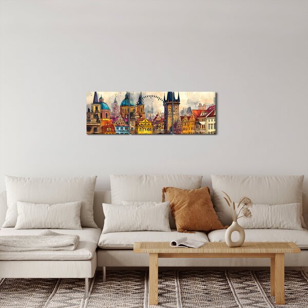 Obraz - Jeseň v maľovanom meste (s hodinami) (90x30 cm)